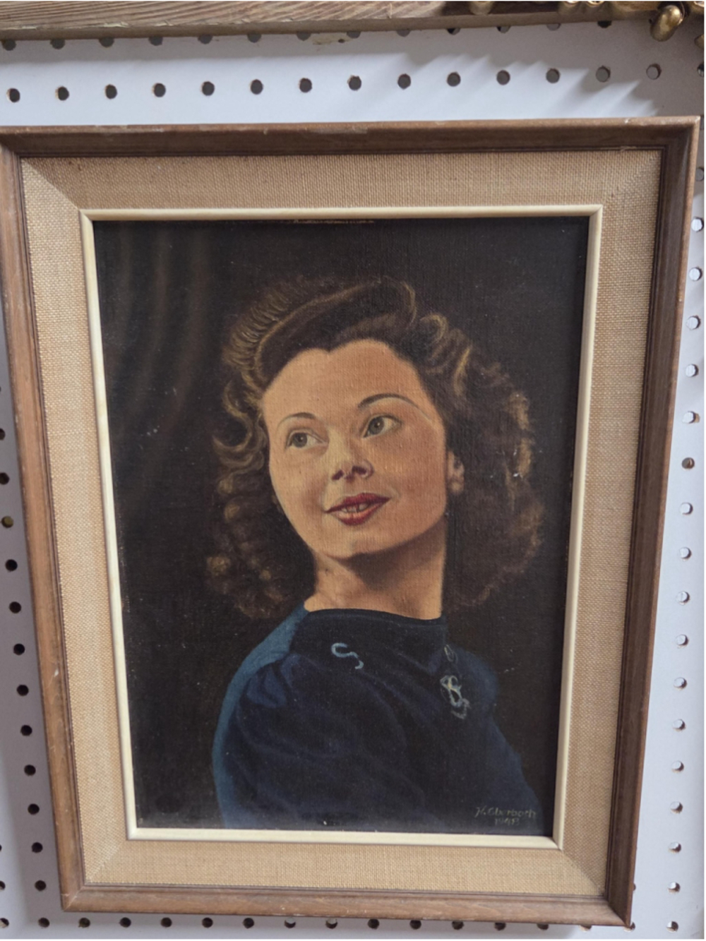 Original 1948 Portrait Painting Vintage Mid-Century Woman Portrait